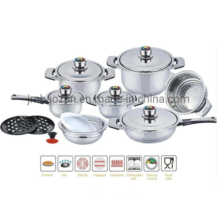 Technique Tri Ply Stainless Steel 16PCS Wide Edge Cookware Set Luxury Series